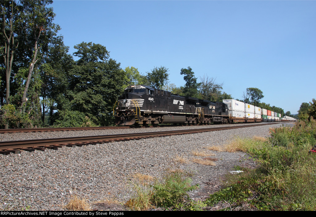 NS 4649 and 4308 take an intermodal train West